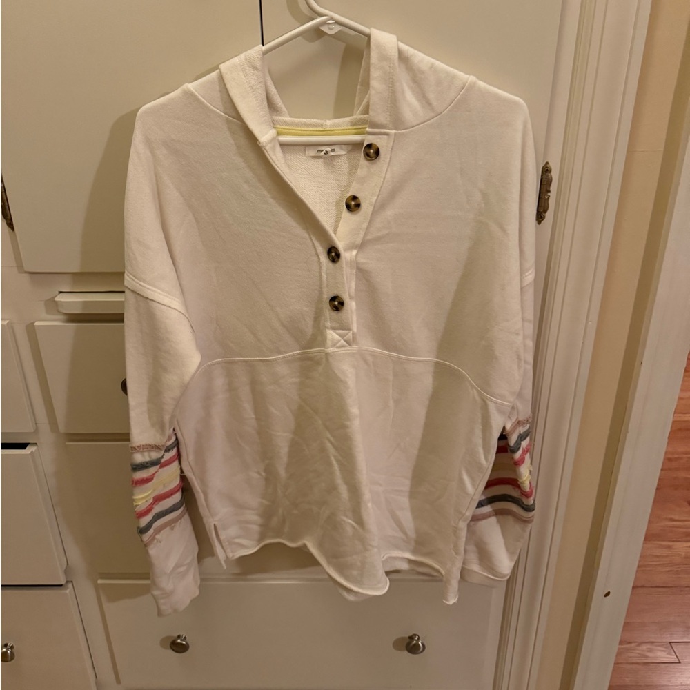Maurices Ivory pullover with Colorful Striped Sleeves